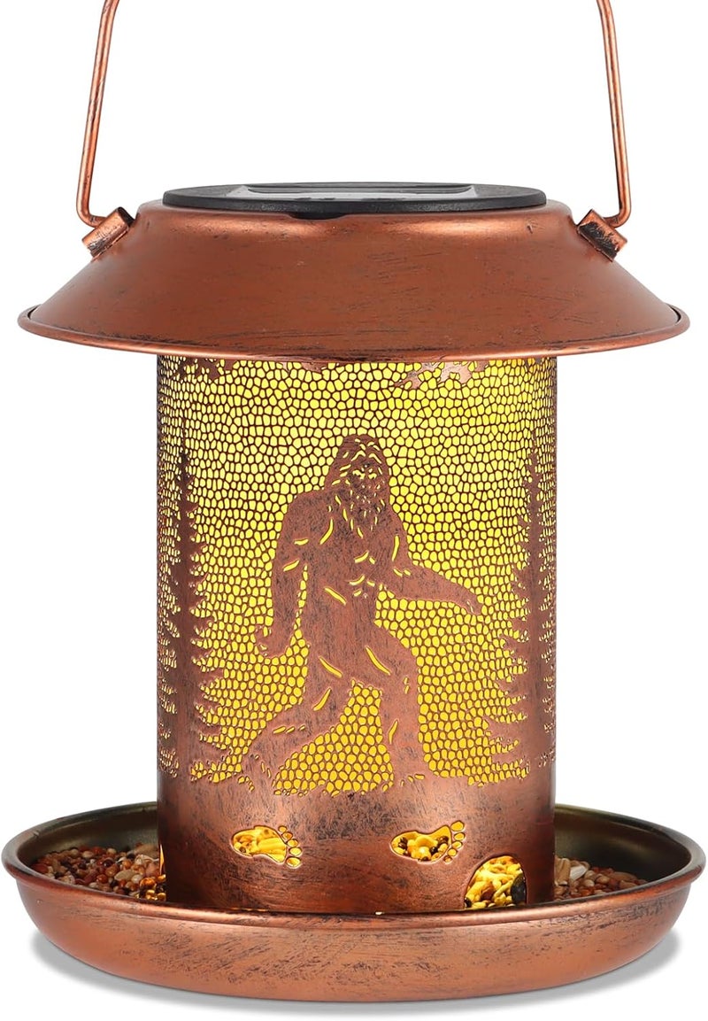 Tepaken Bird Feeders for Outdoors Solar Lanterns Outdoor Waterproof Bigfoot Hanging Garden Decor Birthdays for Women Mom Metal Solar Decoration Outside for Yard, Patio, Lawn(Sasquatch Pattern) - Image 1